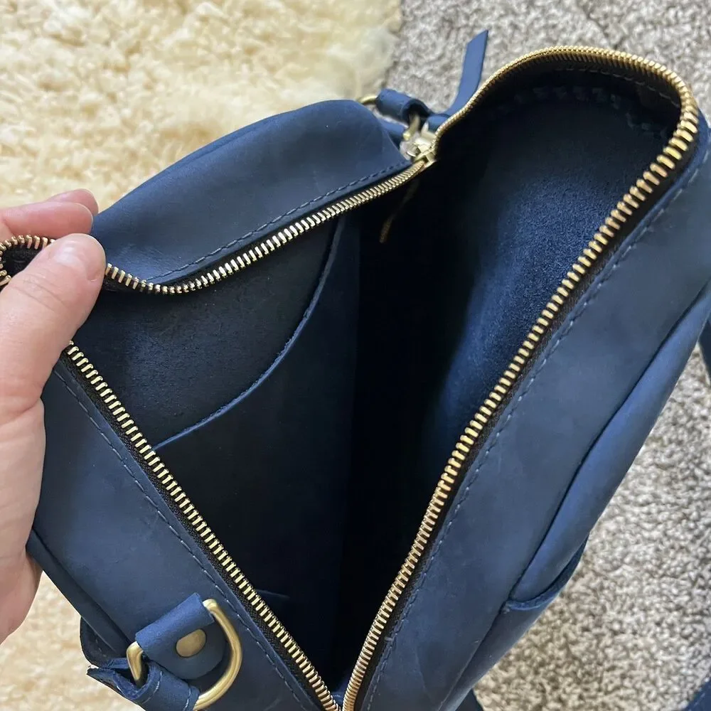 Portland Leather Goods Indigo Blue Circle Leather Crossbody Bag